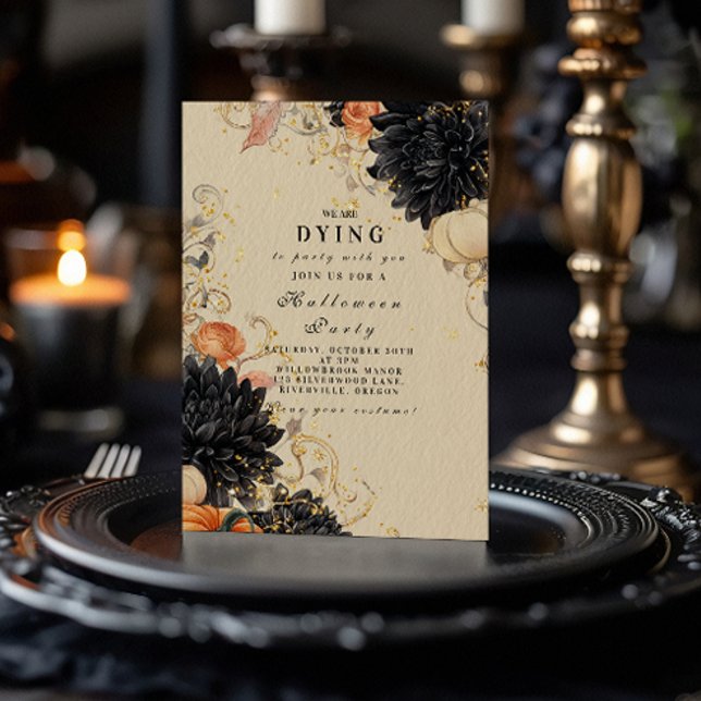 Rustic Black Dahlia Halloween fest Inbjudningar (Skapare uppladdad)