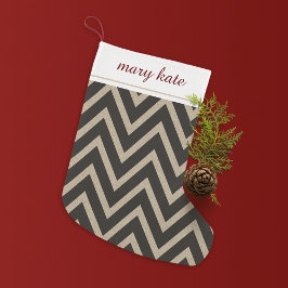 Rustic Black Faux Burlap Chevron Mönster Liten Julstrumpa