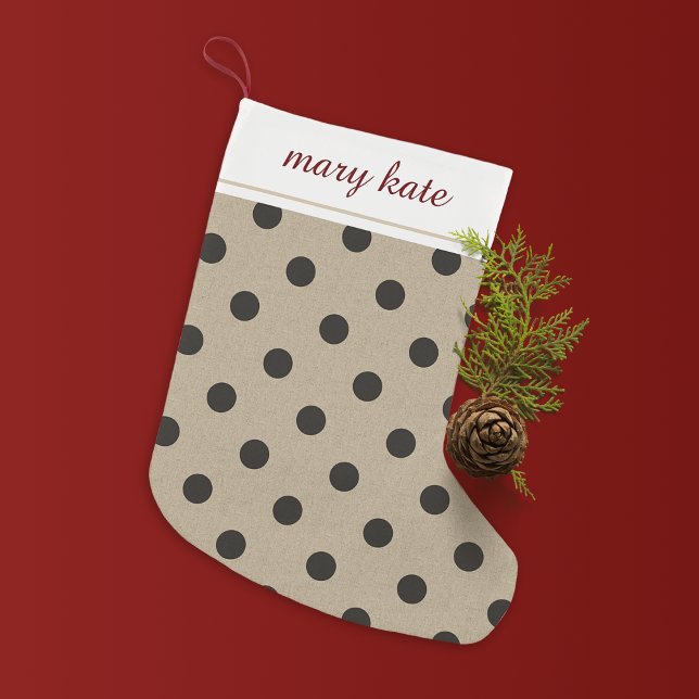 Rustic Black Faux Burlap Polka Dot Liten Julstrumpa (Skapare uppladdad)