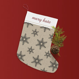 Rustic Black Faux Burlap Snowflake Mönster Liten Julstrumpa