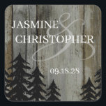 Rustic Black Forest Bröllop Fyrkantigt Klistermärke<br><div class="desc">Gifta sig du under stjärnorna? Säg till gästerna att de är till äventyr! Om du behöver ytterligare hjälp med att anpassa den här designen,  skicka ett meddelande till oss,  så hjälper vi lycklig.</div>