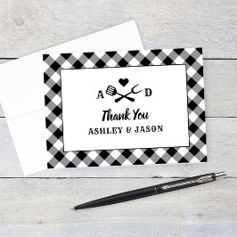 Rustic Black Gingham Play BBQ Bröllop Monogram Tack Kort