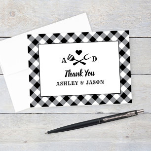Rustic Black Gingham Play BBQ Bröllop Monogram Tack Kort