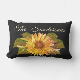 Rustic Black Golden Gult Solros Lumbarkudde