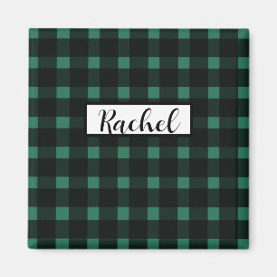 Rustic Black Grönt Gingham Mönster Magnet