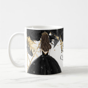 Rustic Black Guld Blommigt Princess Quinceanera Kaffemugg