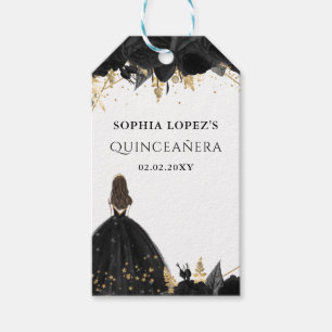 Rustic Black Guld Blommigt Princess Quinceanera Presentetikett