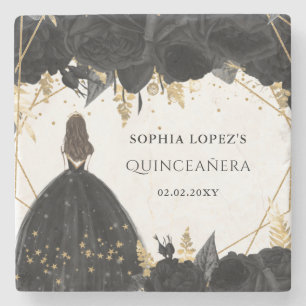 Rustic Black Guld Blommigt Princess Quinceanera Stenunderlägg