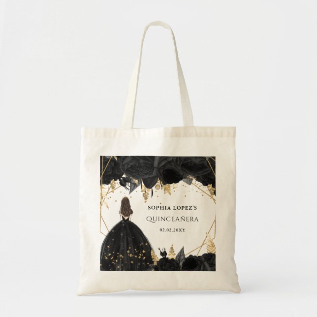Rustic Black Guld Blommigt Princess Quinceanera Tygkasse (Framsidan)