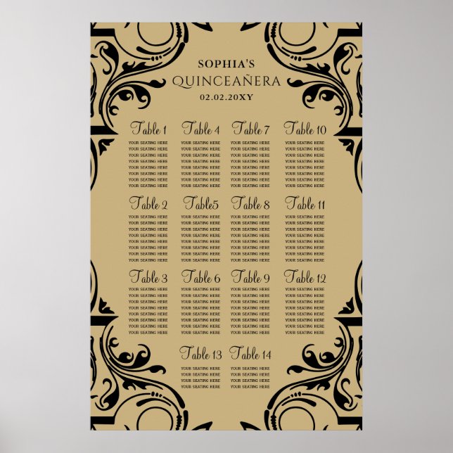 Rustic Black Guld poster sittplatsplanen (Framsidan)