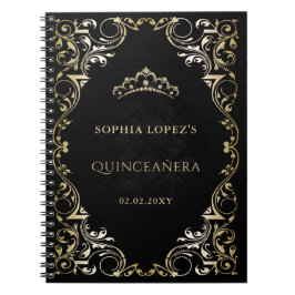 Rustic Black Guld Princess Tiara Quinceanera Anteckningsbok