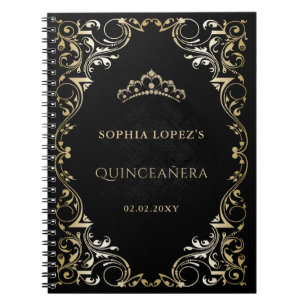 Rustic Black Guld Princess Tiara Quinceanera Anteckningsbok