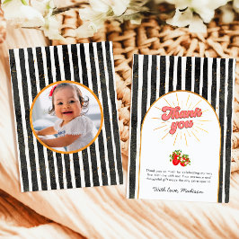Rustic Black Guld White Birthday Photo Strawberry Tack Kort
