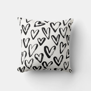 Rustic Black Hearts Monochrome Mönster Kudde