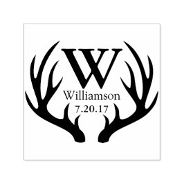 Rustic Black Hjort Antlers Family Namn Initial Självfärgande Stämpel
