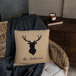Rustic Black Hjort Kraft Familj Namn Kudde