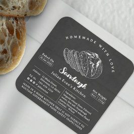 Rustic Black Homemade Sourdough Cottage Law Label Fyrkantigt Klistermärke
