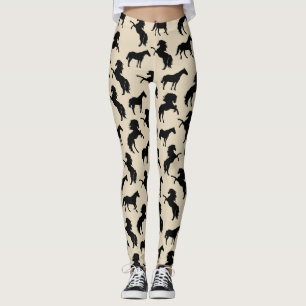 Rustic Black Horse Silhouettes & Taupe Leggings