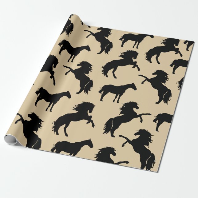 Rustic Black Horse Silhouettes & Taupe Presentpapper (Utrullad)