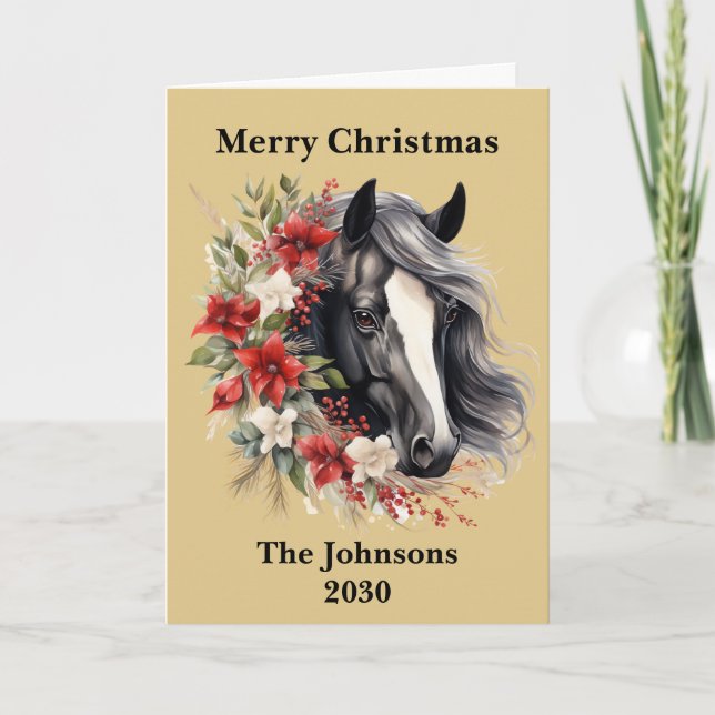 Rustic Black jul Horse WAN Helgdag Helgkort (Framsida)