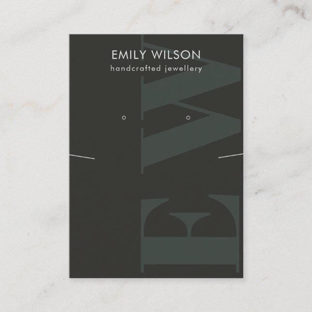 Rustic Black Monogram Necklace Earring Visning Visitkort (Framsida)