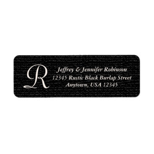 Rustic Black Namn och Address Label Monogram Returadress Etikett