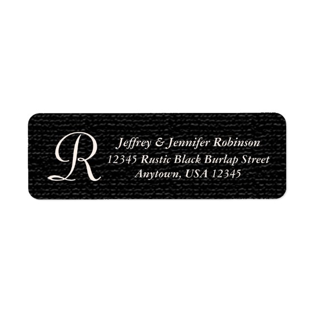Rustic Black Namn och Address Label Monogram Returadress Etikett (Framsidan)