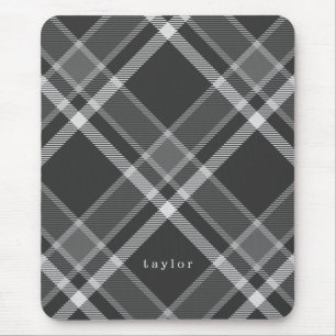 Rustic Black och Grått Tartan Play med Namn Musmatta