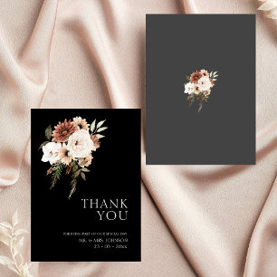 Rustic Black och Peach Blommigt Bröllop Tack Kort