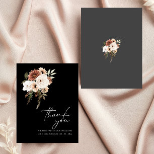 Rustic Black och Peach Blommigt Bröllop Tack Kort