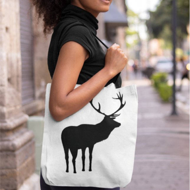 Rustic Black on White Elk Spirit Animal Silhouette Tygkasse (Skapare uppladdad)