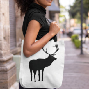 Rustic Black on White Elk Spirit Animal Silhouette Tygkasse
