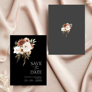Rustic Black Peach Blommigt Bröllop spara datum