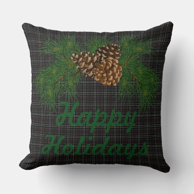 Rustic Black plaid, gräs cone, glad helg Kudde (Framsida)