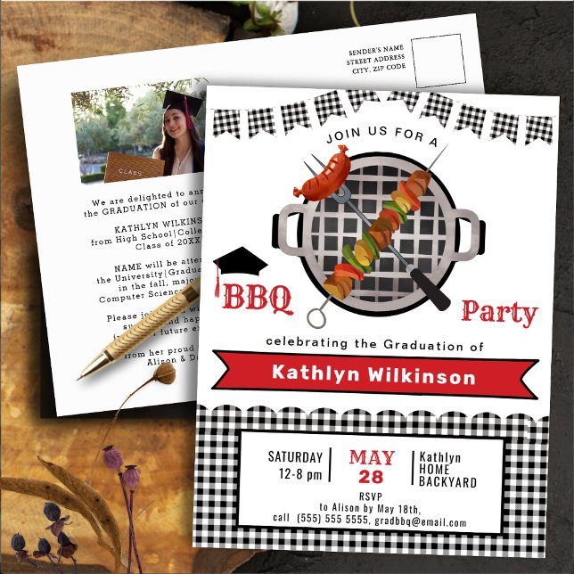 Rustic Black Play Photo Studenten BBQ Party Inbjudan Vykort (Skapare uppladdad)