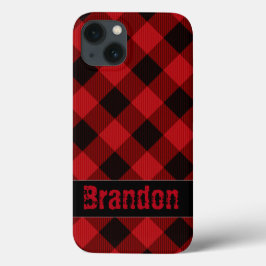 Rustic Black Red buffalo plaid-monogrammed