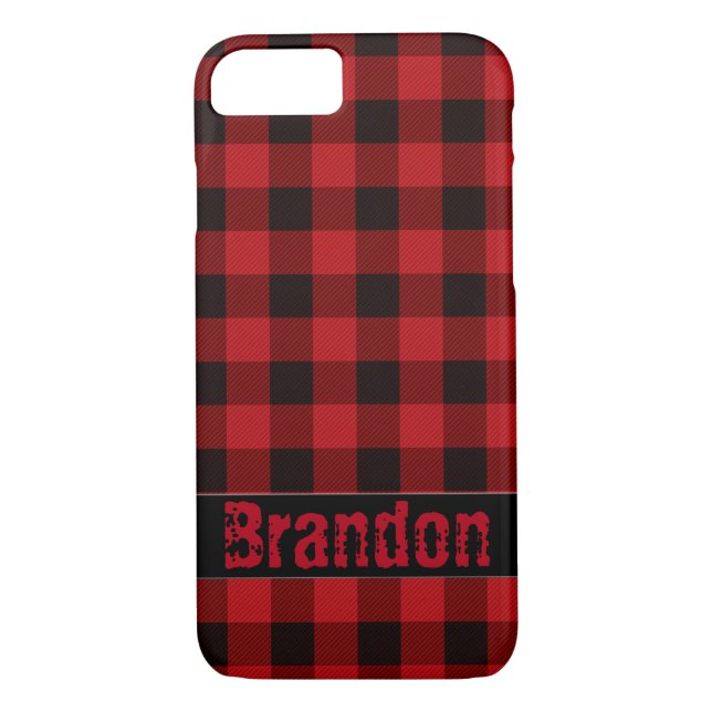 Rustic Black Red buffalo plaid-monogrammed Case-Mate iPhone Skal (Baksida)
