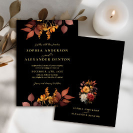 Rustic Black Rust Fall Flowers Bröllop Inbjudningar