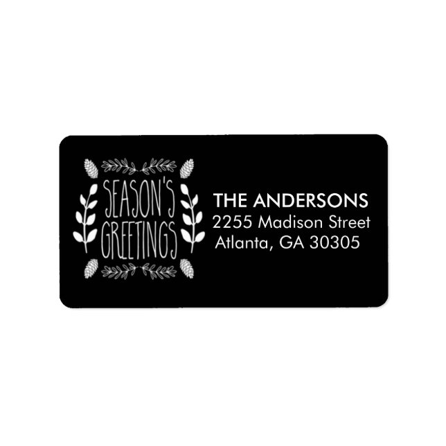 Rustic Black Season's Greetings Returadress Adressetikett (Framsidan)