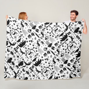 Rustic Black Uggla Bear Hjort Fox Woodland Mönster Fleecefilt