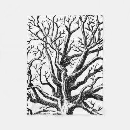 Rustic Black & White Abstrakt Träd Grenar Fleecefilt