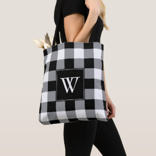 Rustic Black White Buffalo Check Play Monogram Tygkasse