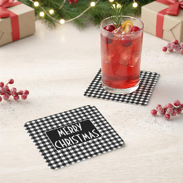 Rustic Black & White Buffalo Plaid Merry Christmas Underlägg Papper Kvadrat