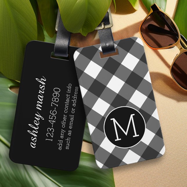 Rustic Black White Buffalo Play Mönster Monogram Bagagebricka (Custom Monogram Luggage Tag)