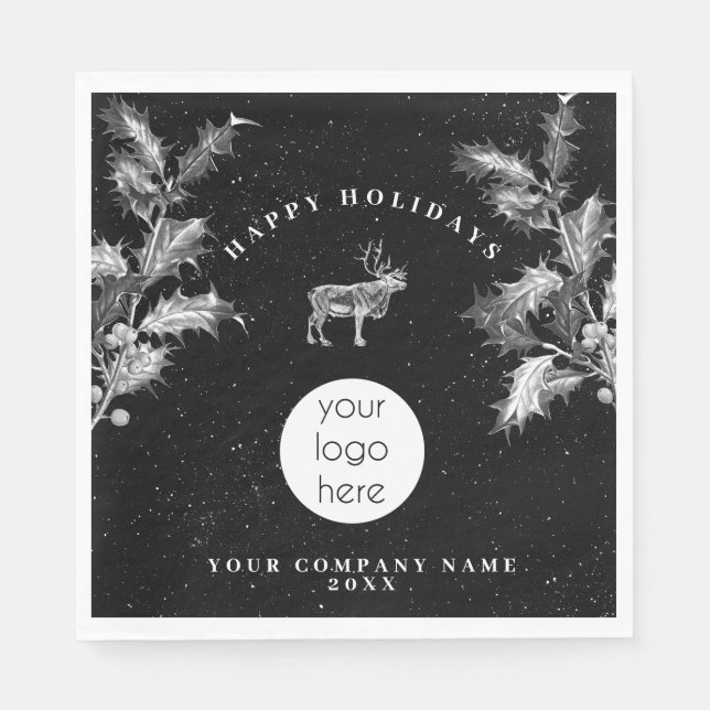 Rustic Black White Business Logotyp - Helgdag - ju Pappersservett (Framsidan)