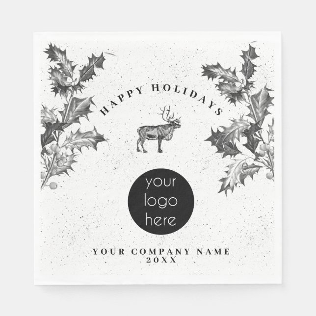 Rustic Black White Business Logotyp - Helgdag - ju Pappersservett (Framsidan)