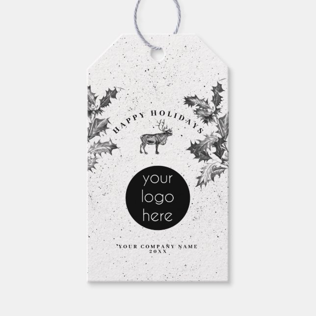 Rustic Black White Business Logotyp - Helgdag - ju Presentetikett (Framsidan)