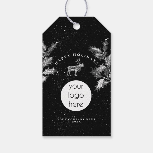 Rustic Black White Business Logotyp - Helgdag - ju Presentetikett (Framsidan)