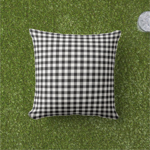 Rustic Black White Gingham Checked Mönster Kudde