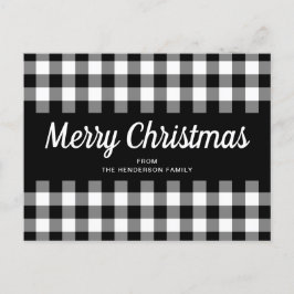 Rustic Black White Gingham Checks God jul Vykort